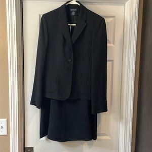 Black with tiny pink dots, suit, blazer and flare skirt